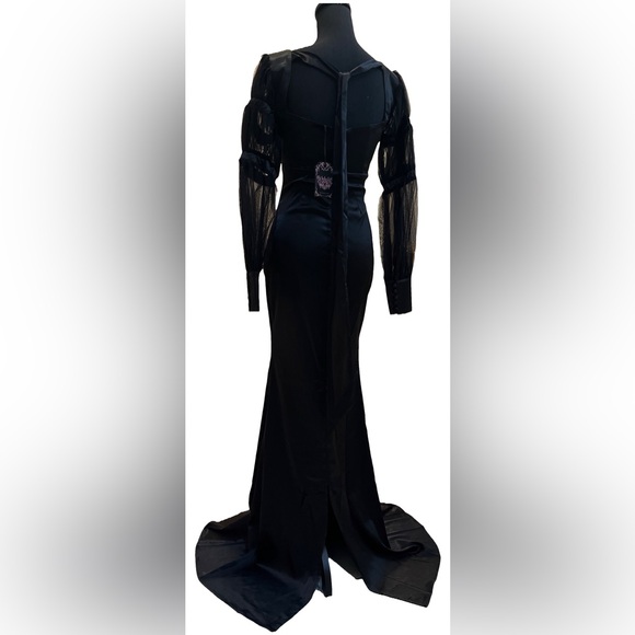 Unholy Midnight Reverence Elegant Satin Long Puff Sleeve Maxi Dress - Picture 2 of 6